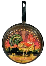 Country Toleware Rooster 12" Pan Rise & Shine Hand Painted Metal for Decor Large