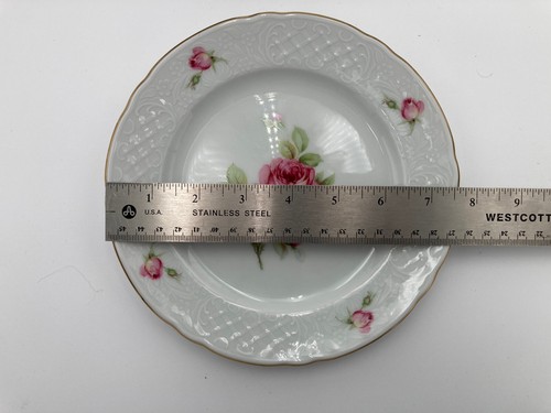 Vintage Schumann Arzberg Bavaria Germany Peach Rose 7.5” Salad Plates Set Of 12 - Picture 5 of 7