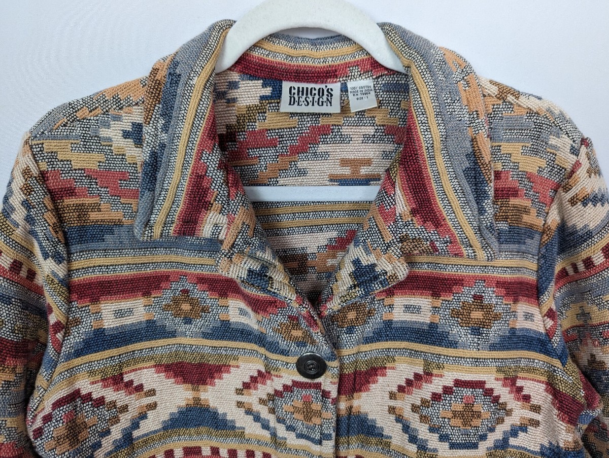 Vintage 90s CHICOS M Blanket Tapestry Jacket Coat Southwestern