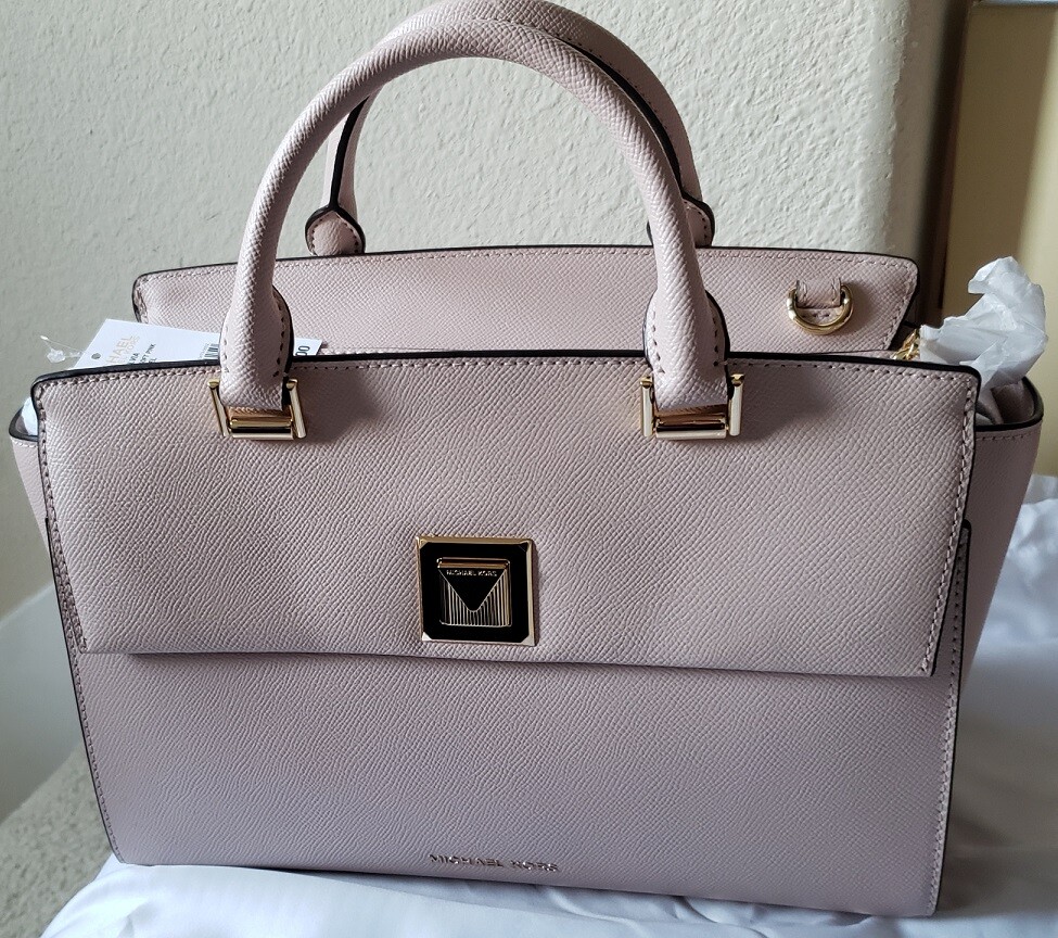 Michael Kors Sylvia Medium Leather Top Zip Satchel Bag Soft Pink