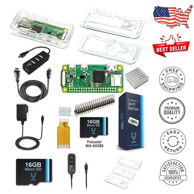 All-in-One Raspberry Pi Zero W Starter Kit - Bluetooth, Case, 7 Key Accessories