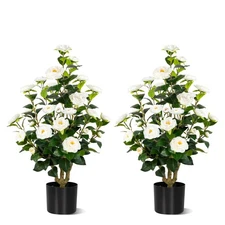 [2-Pack] 37窶吮・Artificial Camellia Tree with White Flowers, Faux Potted Plant...