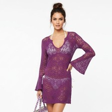 Trina Turk Purple Sheer Crochet Lace Mini Dress S