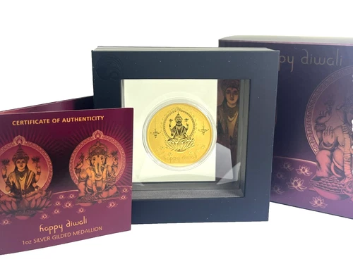 The Perth Mint Happy Diwali 1oz Silver Gilded Medallion .999 Fine Silver sku#2