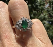 Antique Emerald Halo Ring Set In Platinum Spikes And 9ct Gold Ring Size J