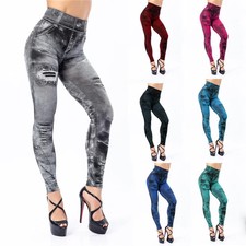 Imitation Jeans Leggings Women Stretch High Waist Slim Fitness Pants Legging
