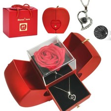 Valentines Day Gift Preserved Real Red Rose with Necklace for Women Gift