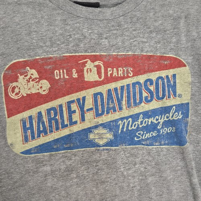 #ad Twin Cities Harley Davidson Oil amp; Parts 2 Sided Graphic T Shirt Gray Medium $24.87