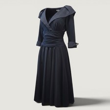 Eliza J Navy Blue Ruched Portrait Collar Midi Dress Rhinestone Cuffs EJ9M6600 14