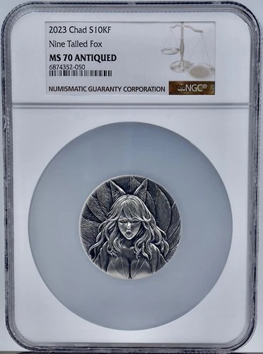 Nine Tailed Fox 2023 Chad Beast of Legend 2 Oz Silver Coin Crystal Insert NGC 70