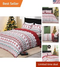 Luxurious Christmas Comforter Set King Size - 3-Piece with Reindeer  Snowflakes