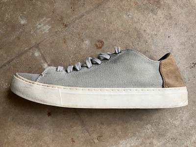 TOMS Lenox Grey Canvas Brown Leather Low Top Sneaker Shoes Men's 10.5