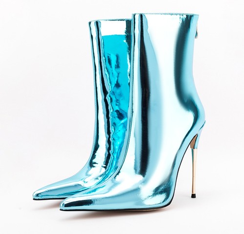 Botas al tobillo Runway para mujer punta charol tacón de aguja alto cremallera trasera - Imagen 22 de 34