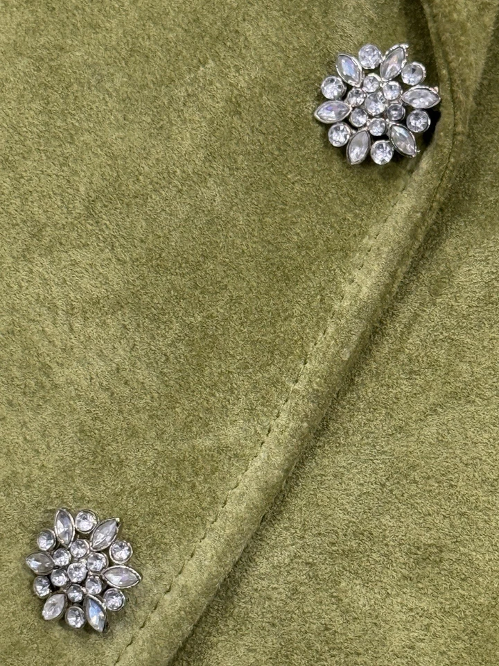 Chaqueta De Colección Años 90 Live A Little Mujer’s M Abrigo Cuero Verde Retro Vintage Piedra Foto 4 de 4