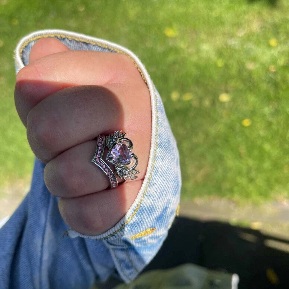 925 Silber plattiert Ring Herzform Krone Rosa Zirkonia Damen Ring Geschenk - Bild 2 von 4