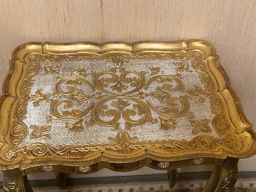 Vintage Italian Florentine Side Table Gold Gilt Baroque Mid-Century 17”x13” - Picture 2 of 7