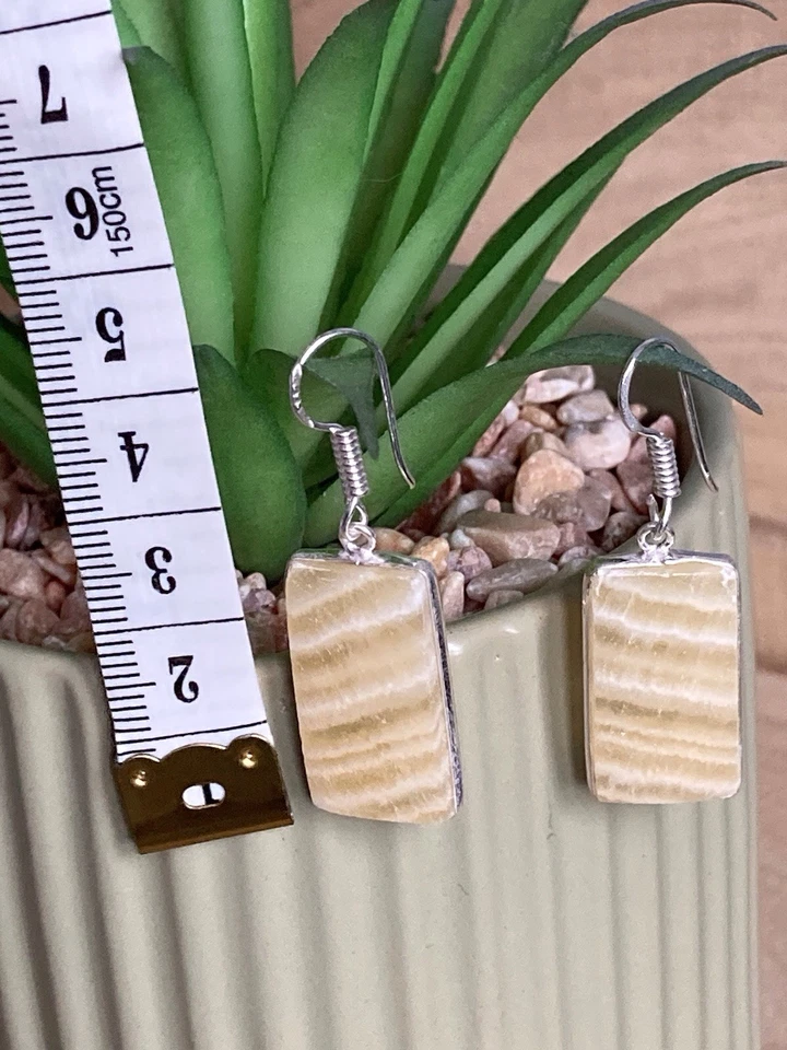 Brincos de gota de calcita prata esterlina 925 folheados a retângulo amarelo feitos à mão - Imagem 3 de 4