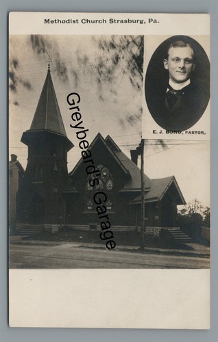 RPPC Iglesia Metodista STRASBURG PA Condado de Lancaster Foto Real Postal De Colección