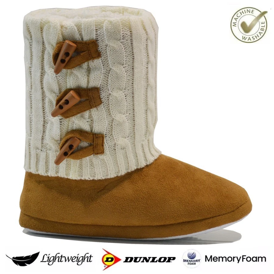 LADIES DUNLOP MEMORY FOAM SLIPPERS WINTER FUR SLIP ON WARM WINTER BOOTIE SIZE - Image 4 of 4