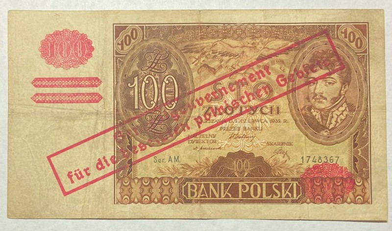 1932 Poland 100 Zlotych With Overprint Scarce Combine Shipping