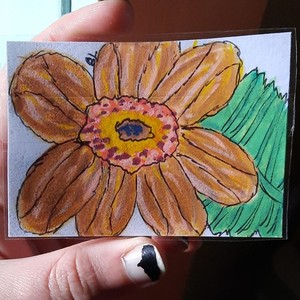 Blooming Flower Garden Nature Signed Drawing laminated OOAK Aceo Art Card