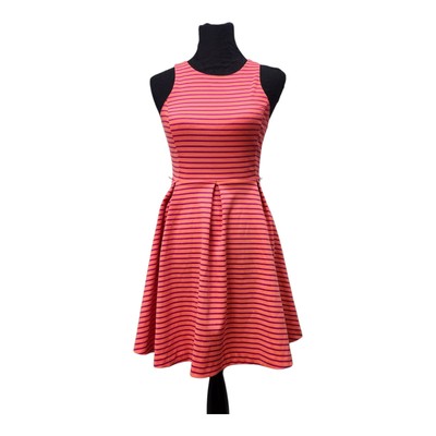 L Amour Nanette Lepore Girls Pink Orange Stripe Fit & Flare Dress Size S No Belt