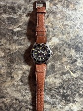 Steinhart Ocean One Vintage Automatic Diver Watch 42mm Black Dial Brown Strap