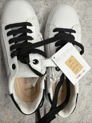 Geox Kids 32 Black And White Girls Sneakers Leather
