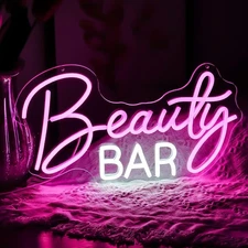 16"x9" Beauty Bar Salon Nails Shop LED Neon Sign With Dimmer USB Powered Light