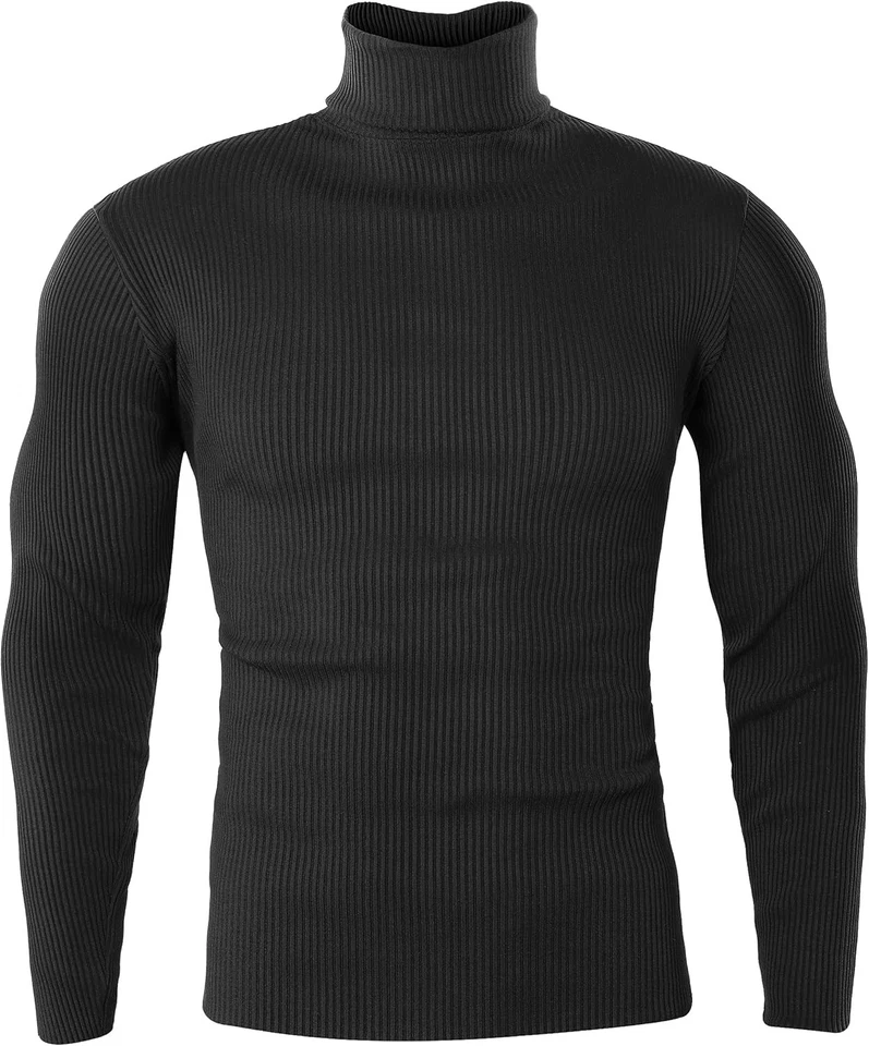 Suéter Pullover Para Hombre Calce Ajustado Acanalado Cuello Alto Manga Larga Informal Tejido Top Foto 3 de 4