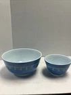 Pyrex Snowflake Garland Blue 2 Mixing Bowls #401 & 403 -1.5 Pint & 2.5 Qrt AS IS