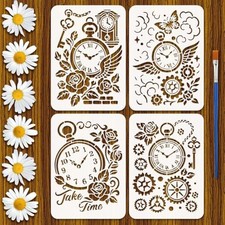 4Styles Vintage Gears Clocks Stencils with a Brush Creative Gears Clocks