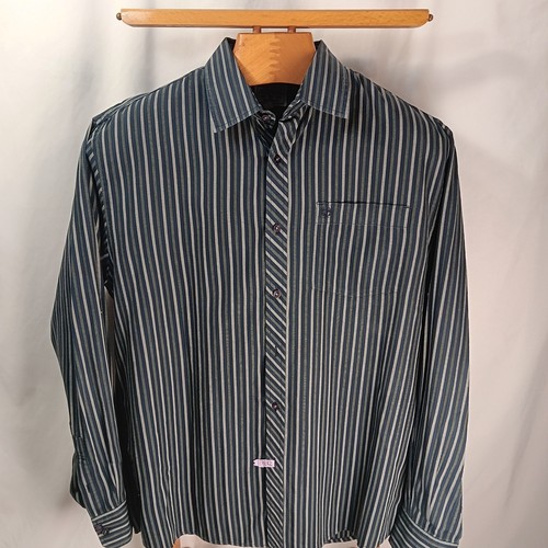 Large Phat Farm schwarz weiß gestreiftes langärmliges geknöpftes Herrenhemd Vintage Y2K - Bild 1 von 9