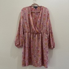 Modcloth Dress Faux Wrap Floral V Neck Longvsleeves 2X Romantic