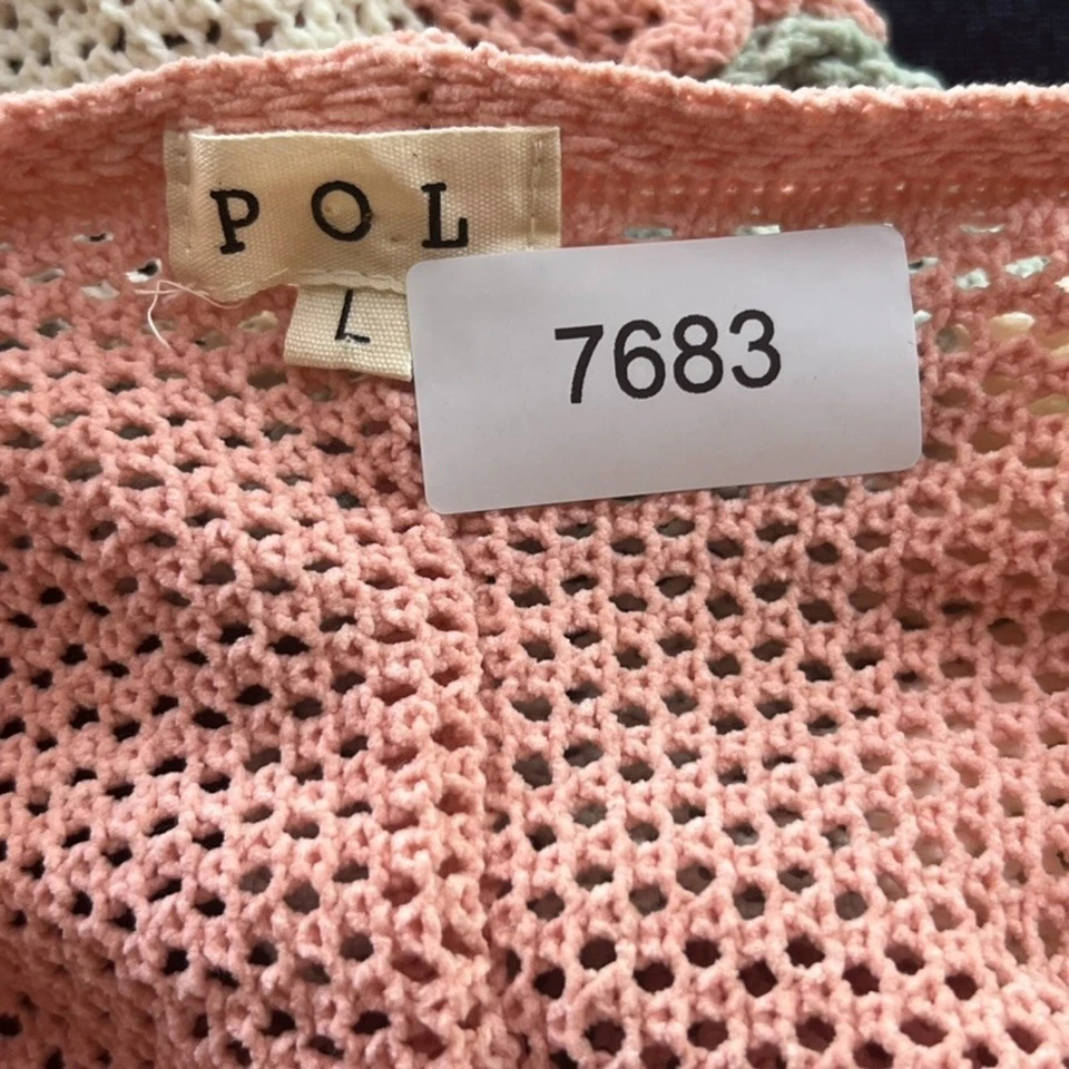 Cárdigan POL Frente Abierto Para Mujer L Rosa y Púrpura Suéter Rayas Volantes Bloque de Color Foto 3 de 4