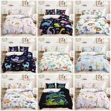 Dinosaur World Cartoon Dino Roaring Boys Gifts Doona Duvet Quilt Cover Bed Set