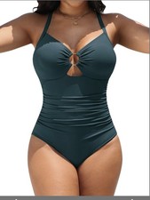Blooming Jelly Women One Piece Swimsuits Tummy Control, Full Coverage, L, Teal