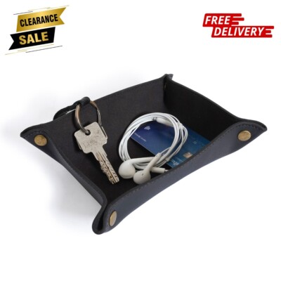 Handmade Leather Valet Tray Organizer for Desk Office Essentials Catchall Tray
