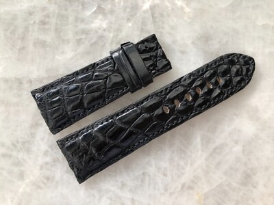 26mm/22mm Black Alligator Crocodile Embossed Leather Watch Strap Band