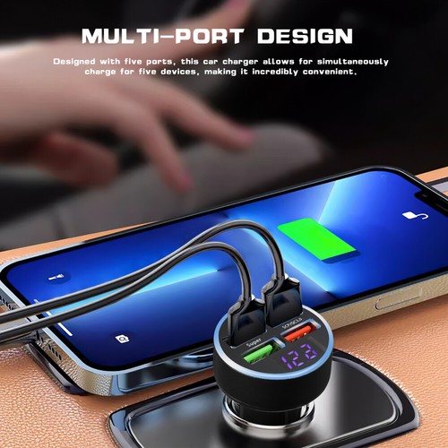 Car Charger Adapter Fast Charging USB C Phone Charger 5 Ports Universal Car - 第 10/11 張圖片