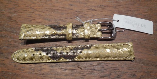 NWT Michele Watch Strap-16MM Gold Metallic Leather w.snake texture - Picture 3 of 6