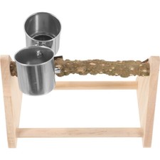 Natural Wood Feeder Stand Wooden Bird Training Perch Stand Desktop Parrot Toy