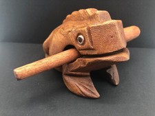Thai Wooden Croaking Frog Instrument Musical Sound Toy Handcraft with Stick 5"