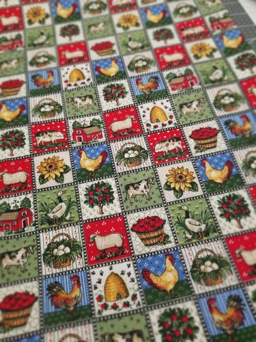 Vintage Joan Kessler Concord Farm Animals Barn Cow Pig Duck Cotton Fabric 25x45 - Picture 4 of 5