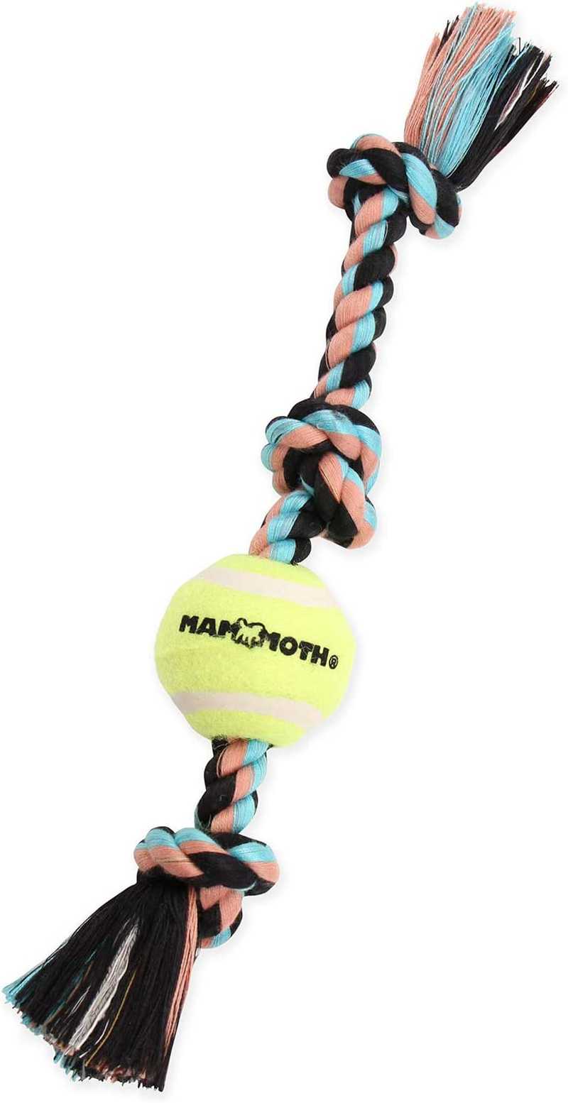 Mammoth Flossy Chews Color 3 Knot Tug W/Mini Tennis Ball – Premium Cotton-Poly T