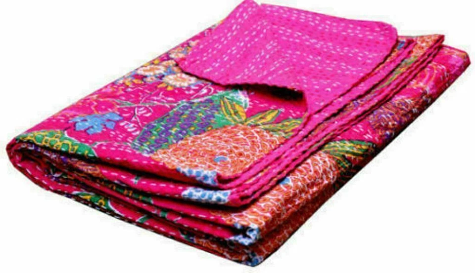 Colcha reversible Kantha floral hecha a mano india colcha doble de algodón Foto 3 de 4