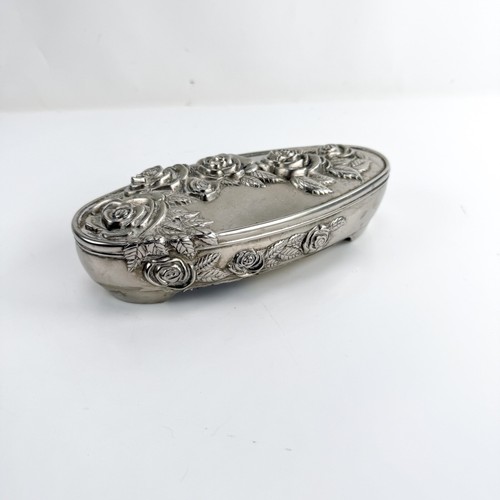 Vintage Godinger Oval Silver Plated Jewelry Box Keepsake Raised Rose Design