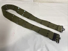 WW2 US Army Military Canvas OD Green Pistol Web Belt Canteen Soldier Gear - A