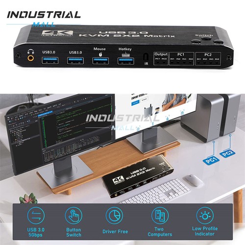 4K 60Hz 2x2 HDMI Matrix KVM Switch Audio Extractor Splitter Dual Monitor Display - Picture 10 of 18