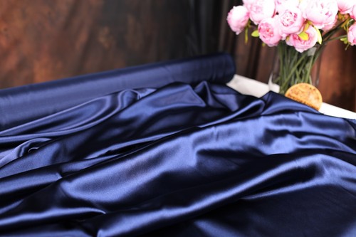 Dark Navy Satin Charmeuse Fabric By The Yard 246 - Picture 7 of 15
